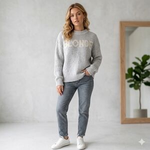 Brunette The Label Gray "BLONDE"   Sweater Size Med